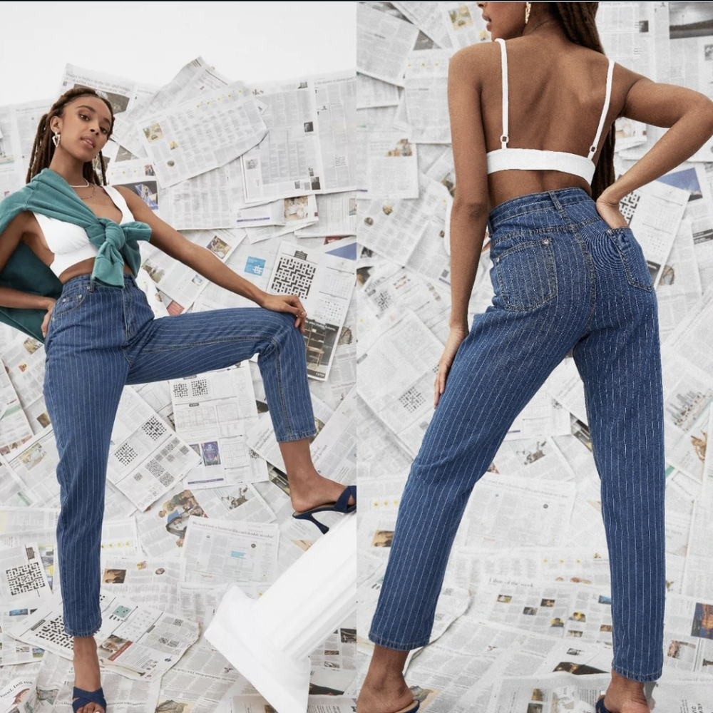 Nasty Gal High Waisted Striped Mom Jeans